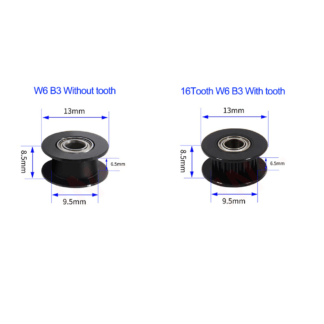 2GT Smooth Idler Pulley 16 Tooth Idler Pulley Bore 3mm OD 13mm ID 9.5mm