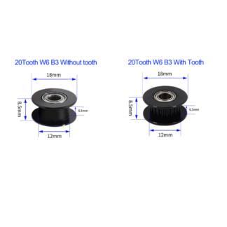 2GT Smooth Idler Pulley 20 Tooth Idler Pulley Bore 3mm OD 18mm ID 12mm