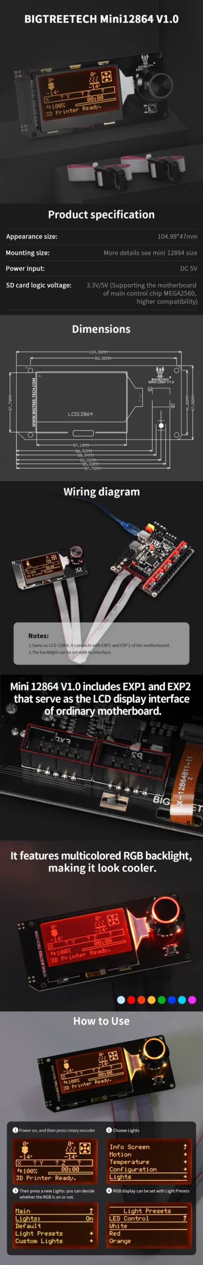 BIGTREETECH MINI12864 V1.0 LCD Screen VORON 2.4 RGB 1