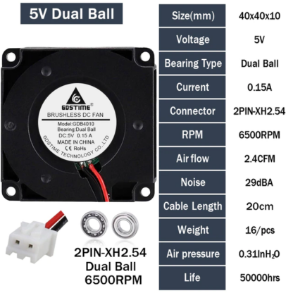 40x40x10 dual ball 5v